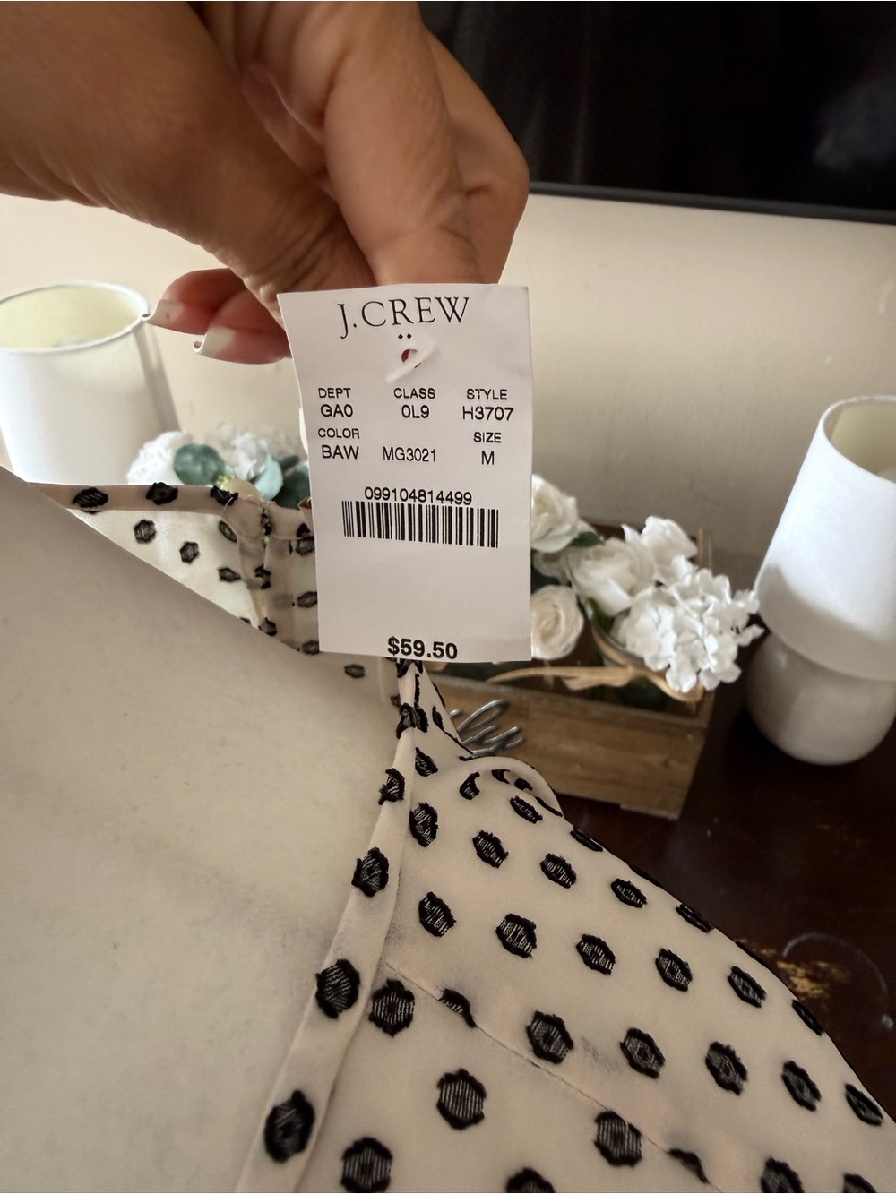 NWT J. Crew Cream Blouse with Black Polka Dots - Picture 4 of 5